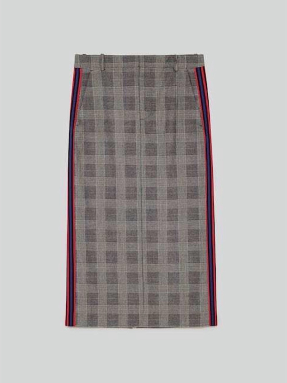 Zara Woman Grey Plaid Pencil Skirt with Red/Blue Side Stripe Sz M - Picture 10 of 10